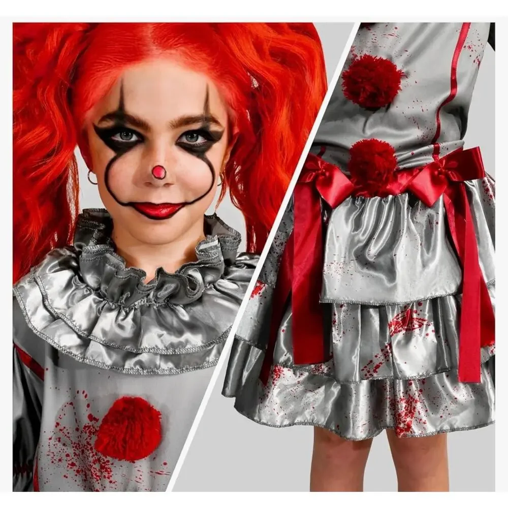 Spooktacular Creations Girls Scary Clown Costume Dress Small S 5-7 Yrs Halloween